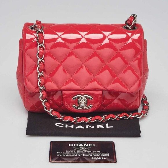 Chanel Pink Quilted Patent Leather Classic Square Mini Flap Bag - Picture 1 of 12